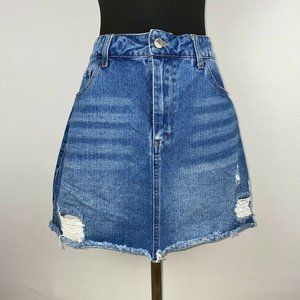 Forever 21 No Size Waist Approx. 29'' Denim Distressed Fringe Hem Skirt